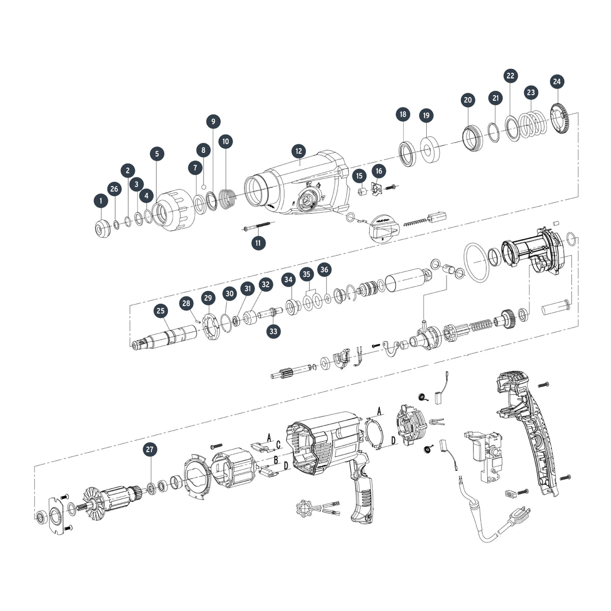 Rotomartillo SDS Plus/destornillador 3.2 J, 800W, TRUPER PRO · vista 6