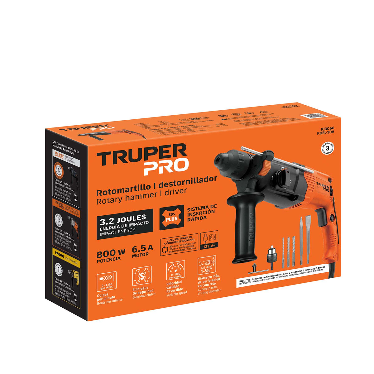 Rotomartillo SDS Plus/destornillador 3.2 J, 800W, TRUPER PRO · vista 4