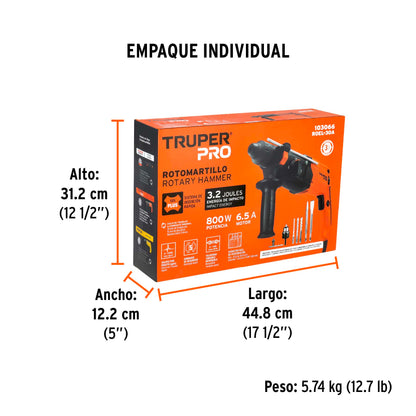 Rotomartillo SDS Plus/destornillador 3.2 J, 800W, TRUPER PRO · vista 7