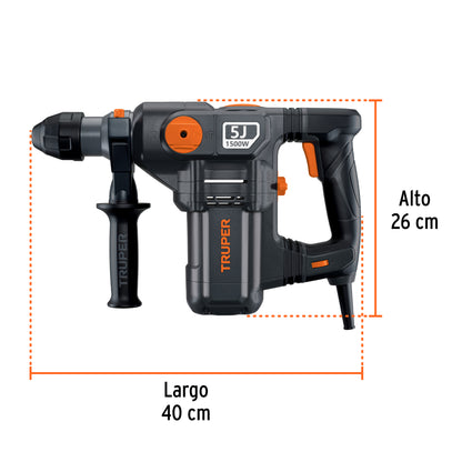 Rotomartillo SDS Plus de 1500 W y 5 J con 4 funciones para trabajo industrial