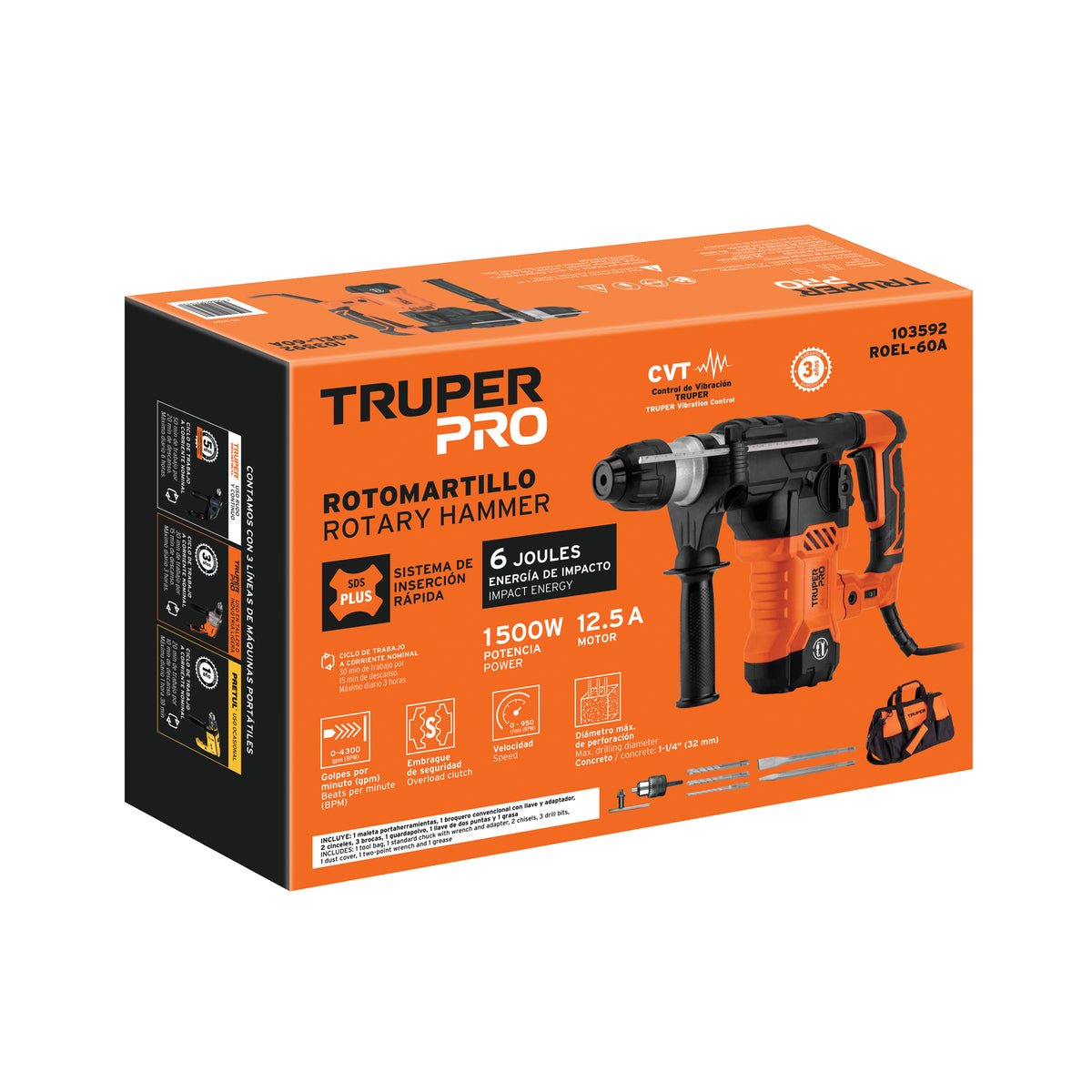 Rotomartillo SDS Plus/destornillador 6 J, 1500W, TRUPER PRO · vista 4