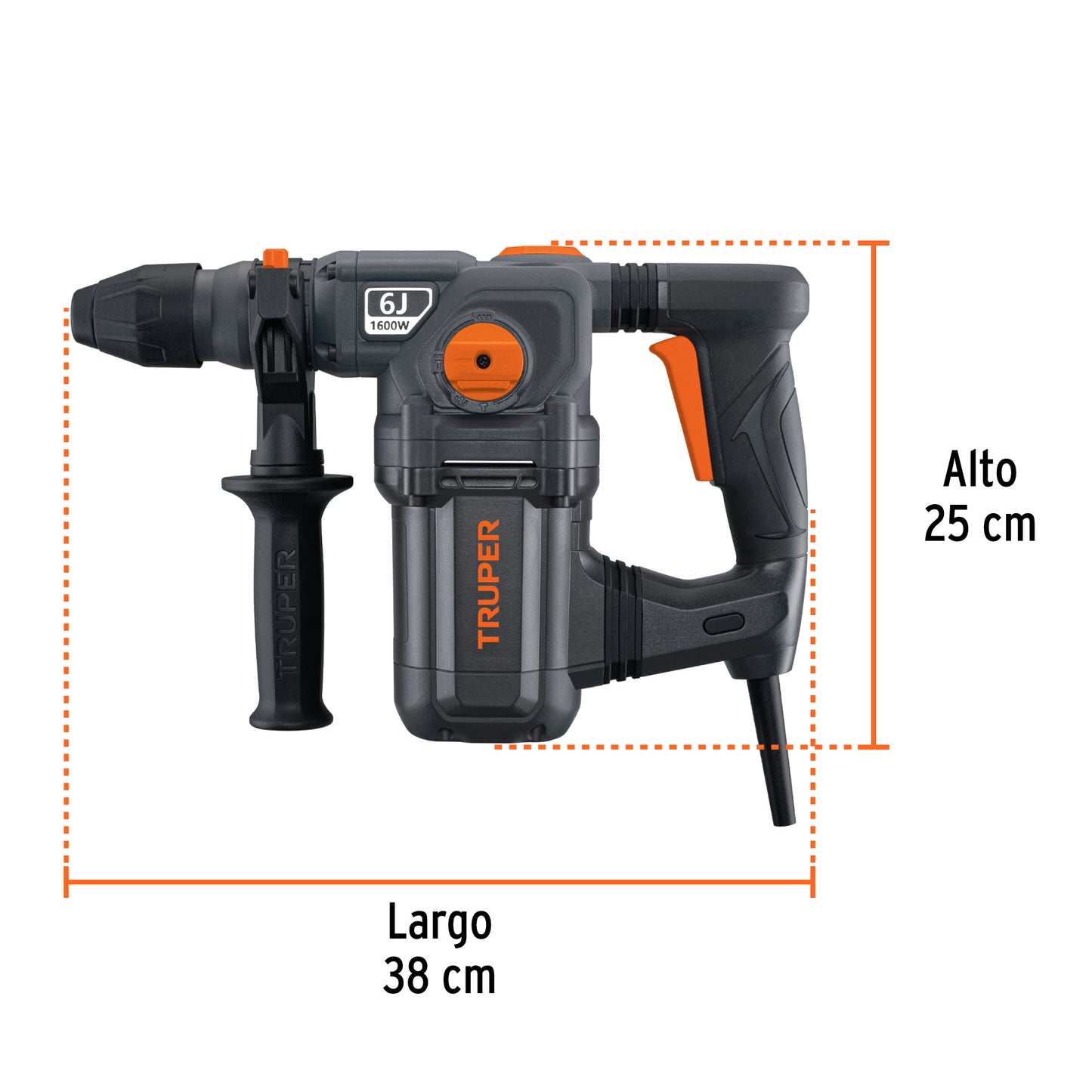 Rotomartillo SDS Plus de 1600 W y 6 J con 4 funciones para trabajo industrial