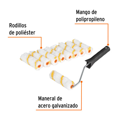 Kit de maneral y nueve mini rodillos de 4 pulgadas de poliéster