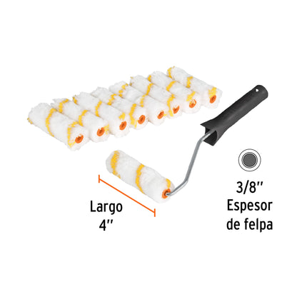 Kit de maneral y nueve mini rodillos de 4 pulgadas de poliéster