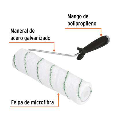 Rodillo para pintar de 9 pulgadas por 3/8 de microfibra para superficies lisas y poco rugosas