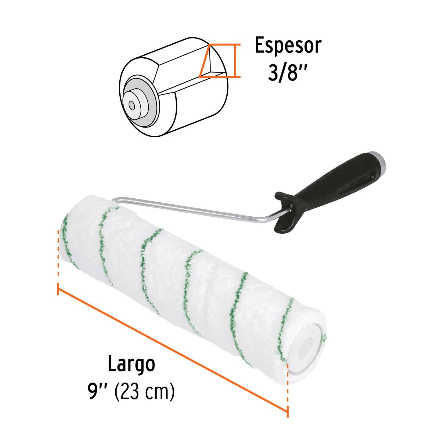 Rodillo para pintar de 9 pulgadas por 3/8 de microfibra para superficies lisas y poco rugosas