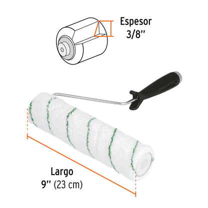 Rodillo para pintar de 9 pulgadas por 3/8 de microfibra para superficies lisas y poco rugosas