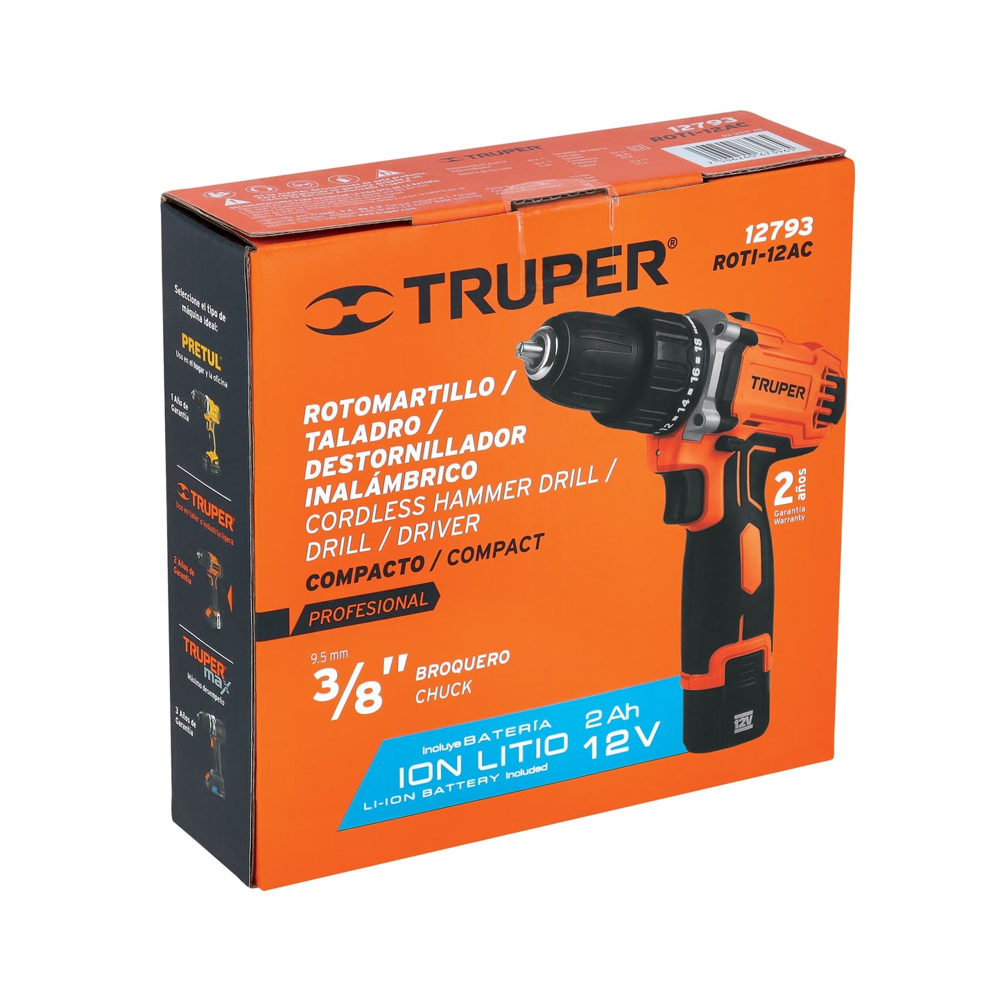 Rotomartillo compacto inalámbrico de 3/8 in con batería 12 V y dos velocidades