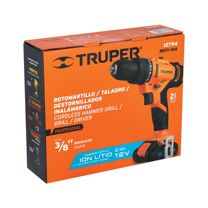 Rotomartillo inalámbrico de 3/8 in con batería 12 V y dos velocidades