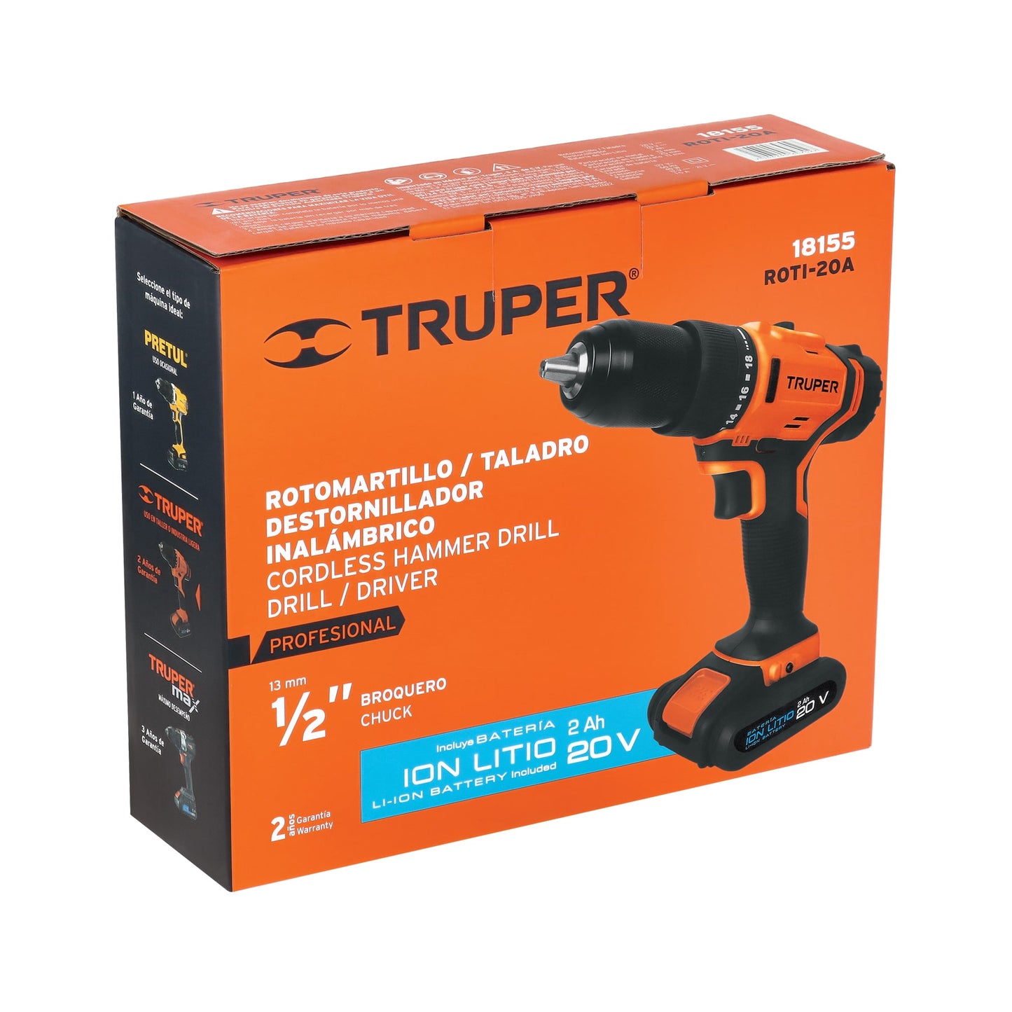 Rotomartillo inalámbrico de 1/2 in con batería 20 V y dos velocidades