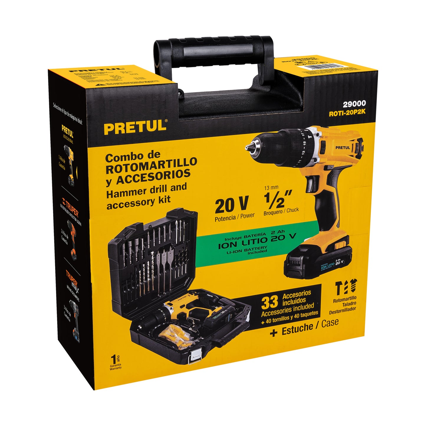 Kit de rotomartillo inalámbrico de 1/2 in con batería 20 V y 32 accesorios