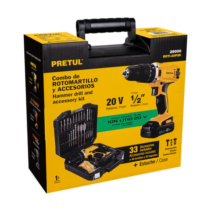 Kit de rotomartillo inalámbrico de 1/2 in con batería 20 V y 32 accesorios