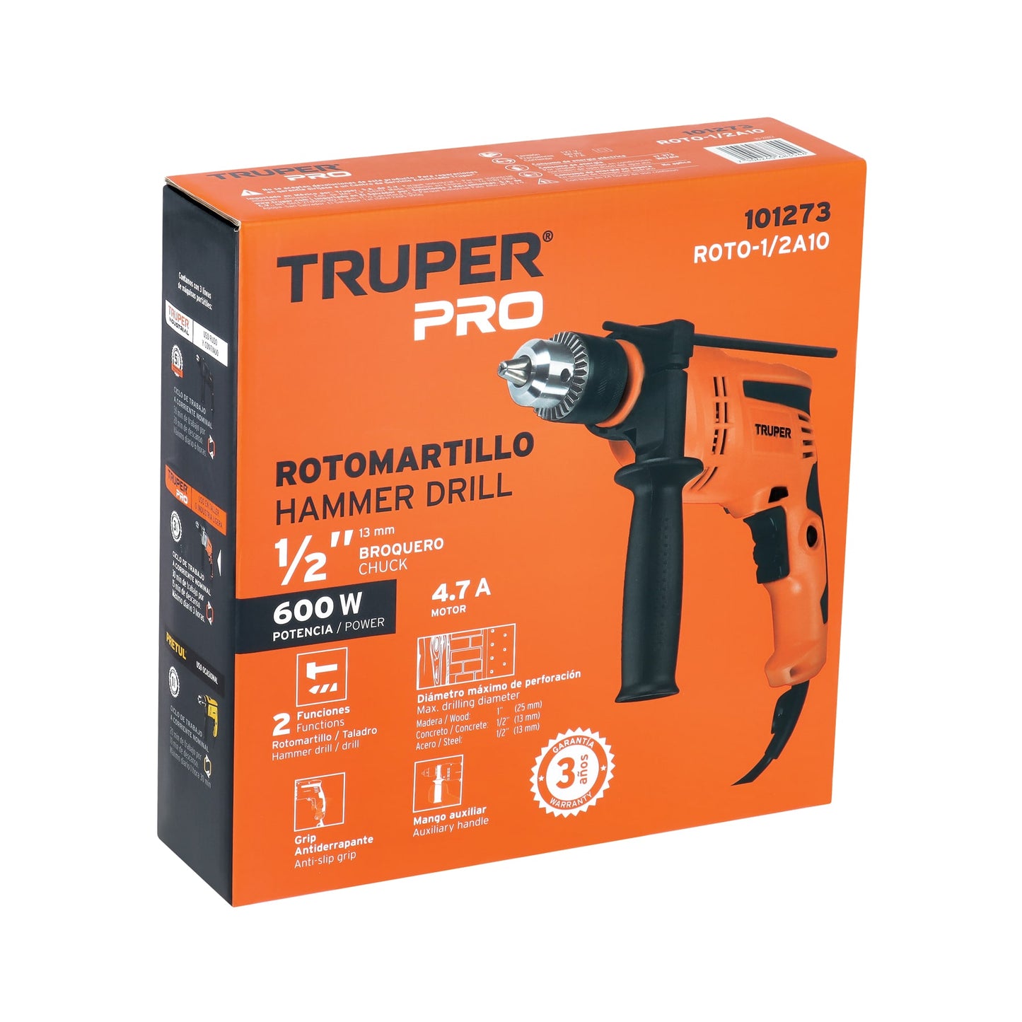 Rotomartillo/destornillador 1/2" 600 W TRUPER PRO
