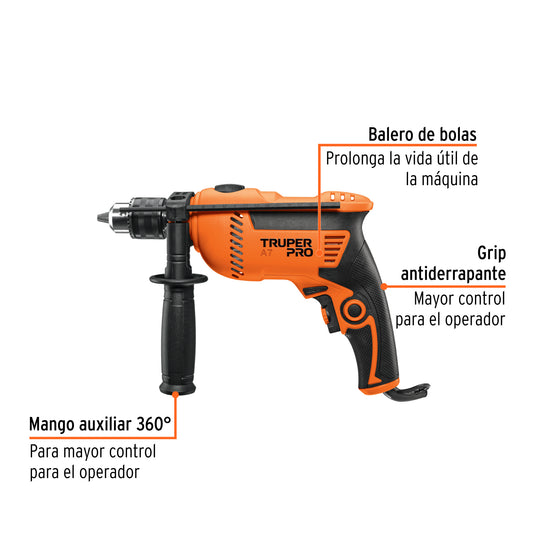 Rotomartillo de 1/2" y 650 W con velocidad variable TRUPER PRO