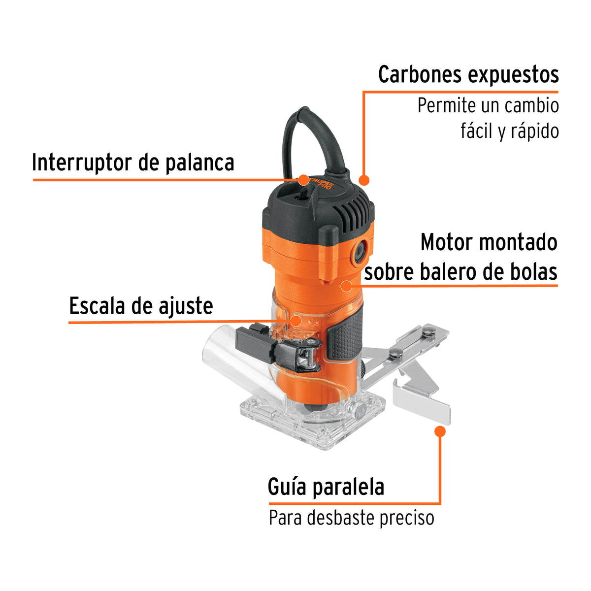 Router (rebajadora) compacto 600 W, 3/4 HP, TRUPER PRO · vista 2