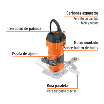 Router (rebajadora) compacto 600 W, 3/4 HP, TRUPER PRO · vista 2
