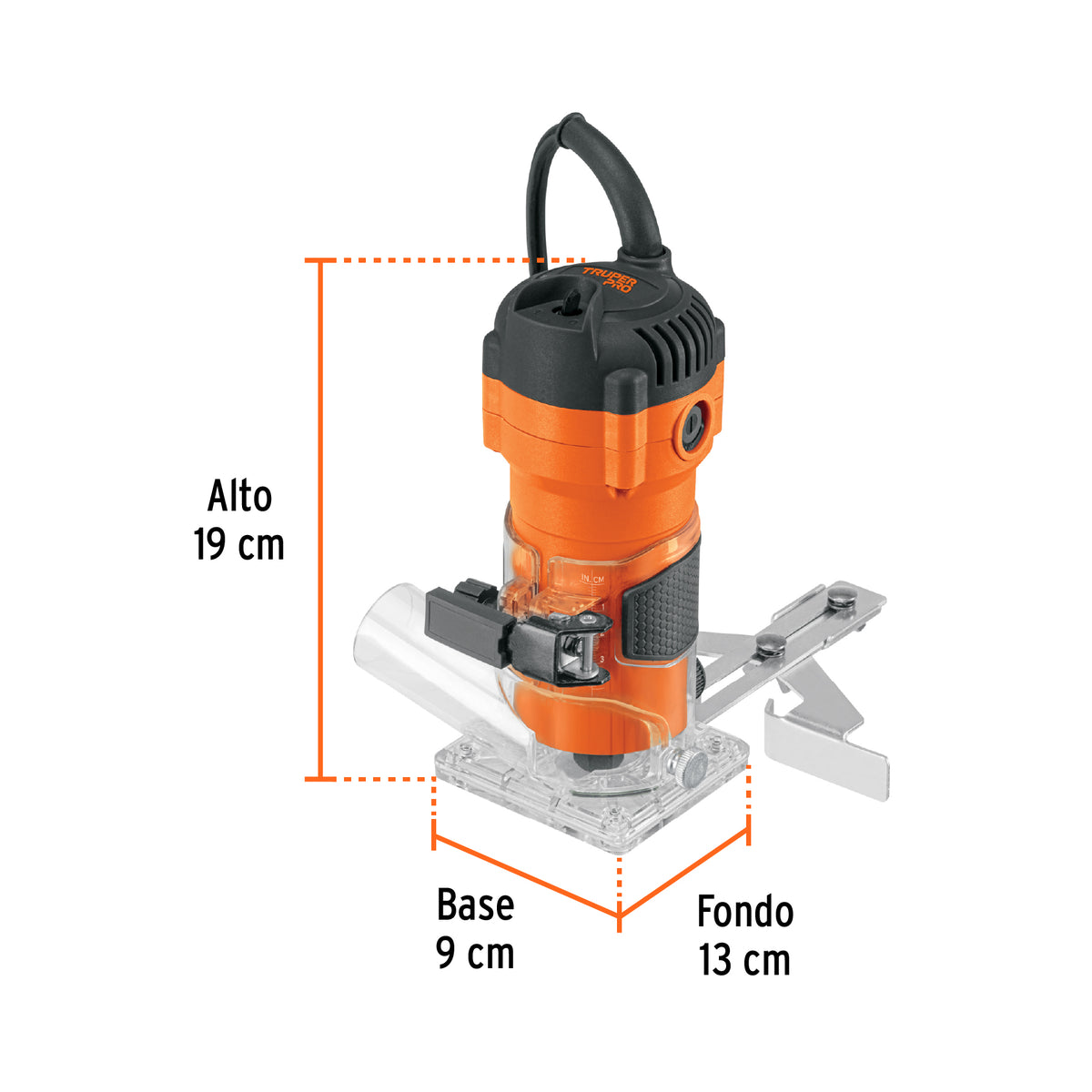 Router (rebajadora) compacto 600 W, 3/4 HP, TRUPER PRO · vista 3