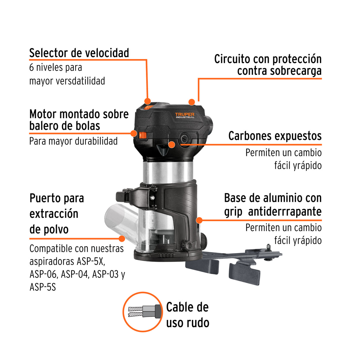 Router (rebajadora) compacto 710 W 1 HP - SKU 102315