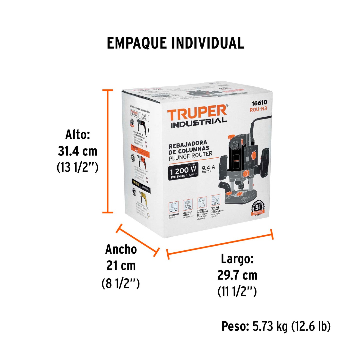 Router (Rebajadora) 1200W 1-3/4 HP INDUSTRIAL - SKU 16610