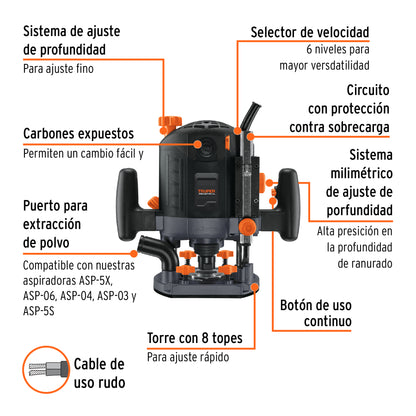 Router (Rebajadora) 1200W 1-3/4 HP INDUSTRIAL - SKU 16610