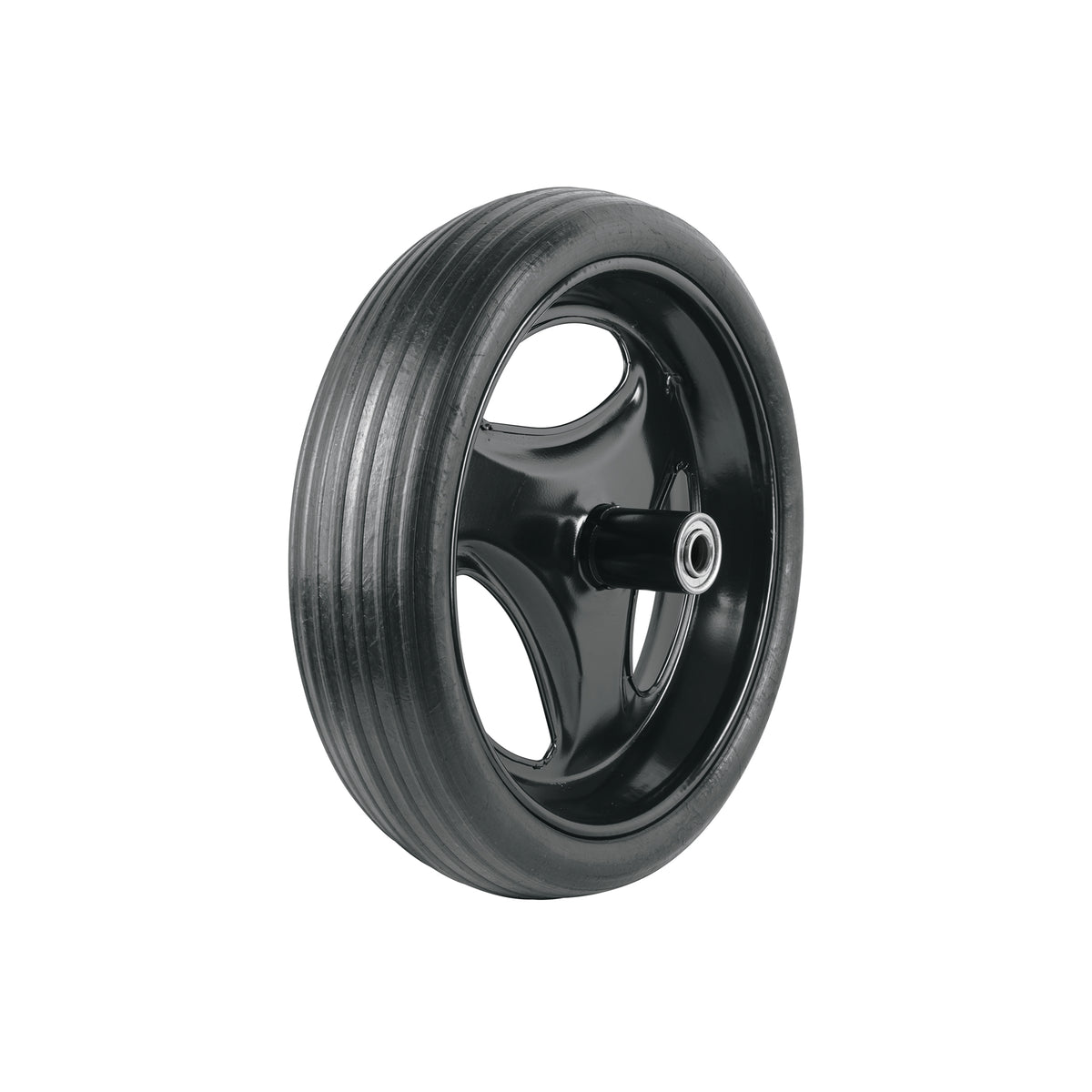 Llanta completa hule sólido 13-1/2", incluye eje y baleros