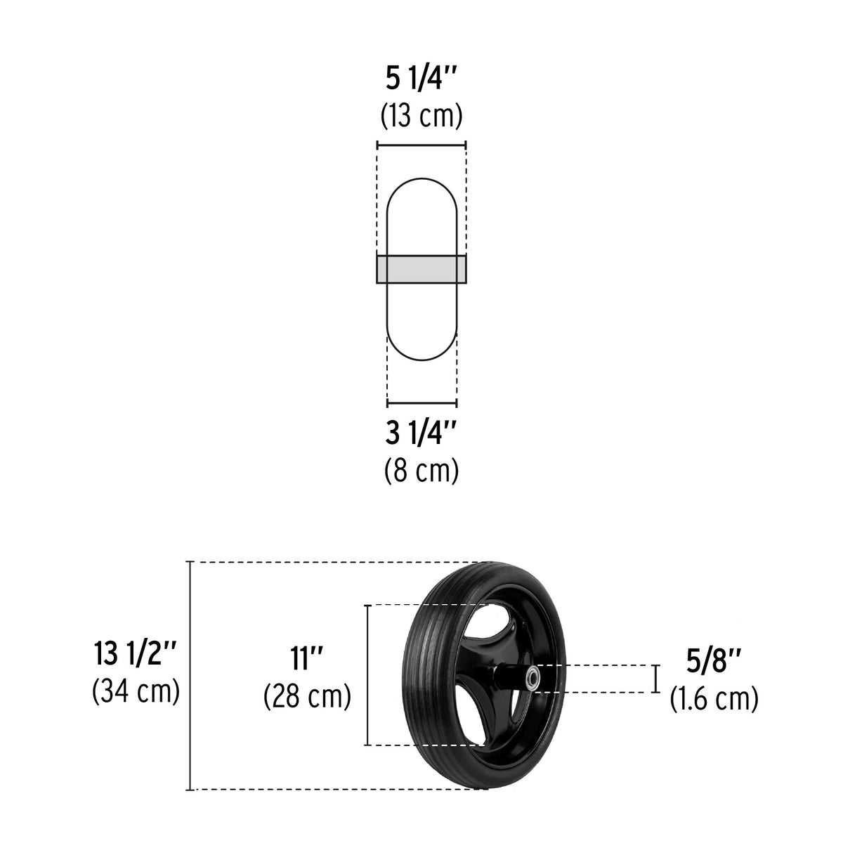 Llanta completa hule sólido 13-1/2", incluye eje y baleros · vista 2