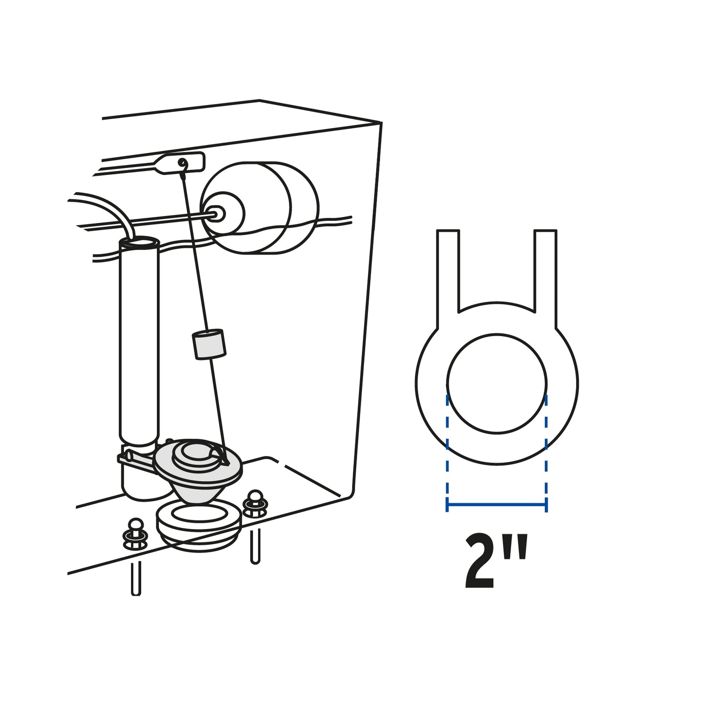 Sapo de PVC azul con cadena plástica de 2" para WC