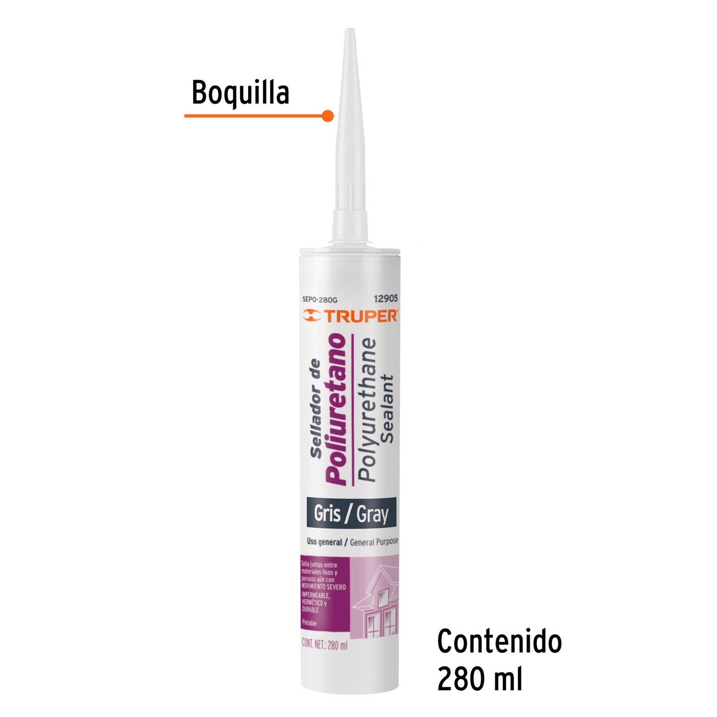 Sellador de poliuretano de 280 ml gris