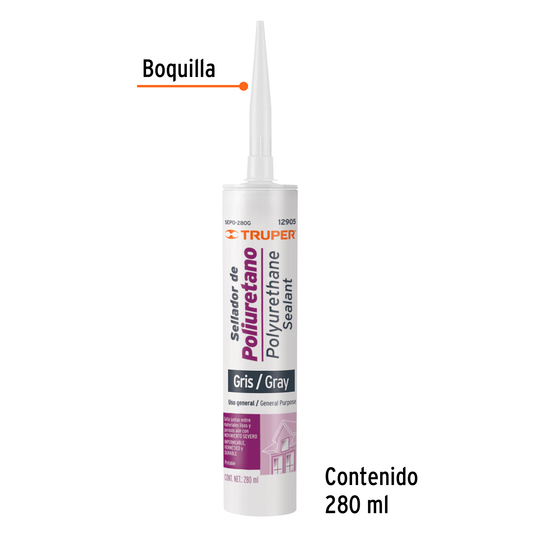 Sellador de poliuretano de 280 ml gris