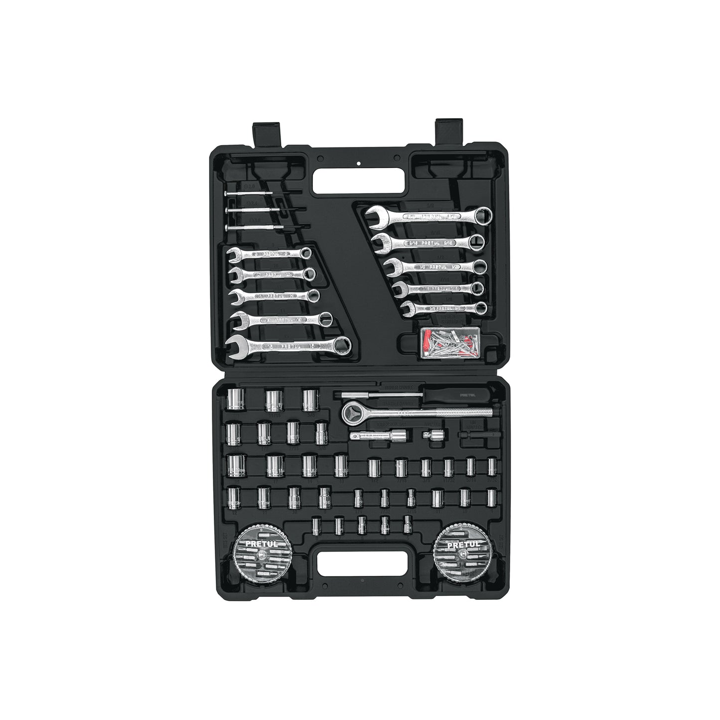 Juego de 71 herramientas mecánicas 1/4 y 3/8 en estuche plástico