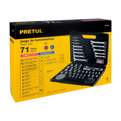 Juego de 71 herramientas mecánicas 1/4 y 3/8 en estuche plástico