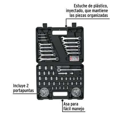 Juego de 71 herramientas mecánicas 1/4 y 3/8 en estuche plástico