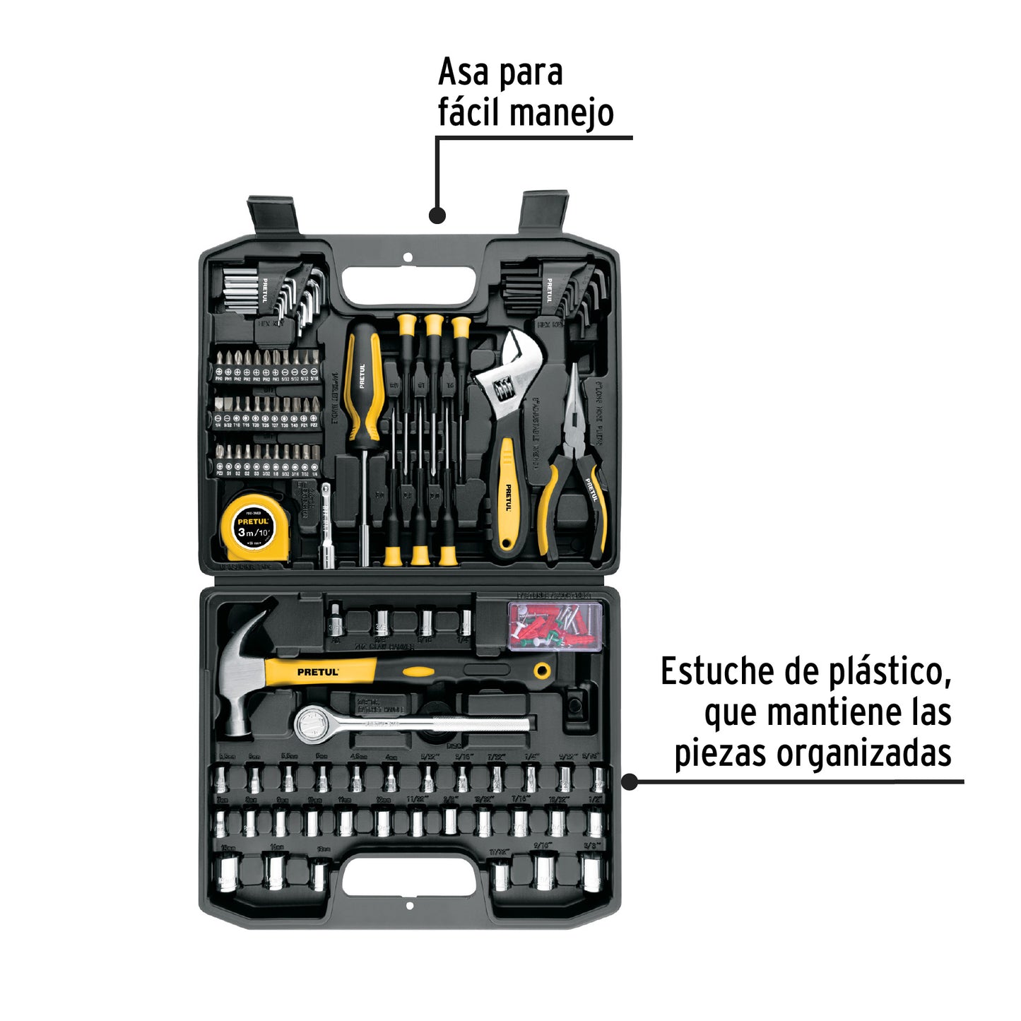 Juego de 104 herramientas manuales en estuche plástico