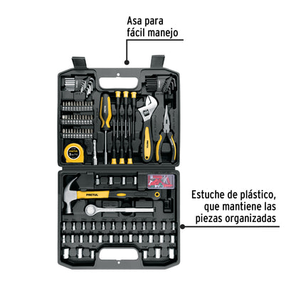 Juego de 104 herramientas manuales en estuche plástico