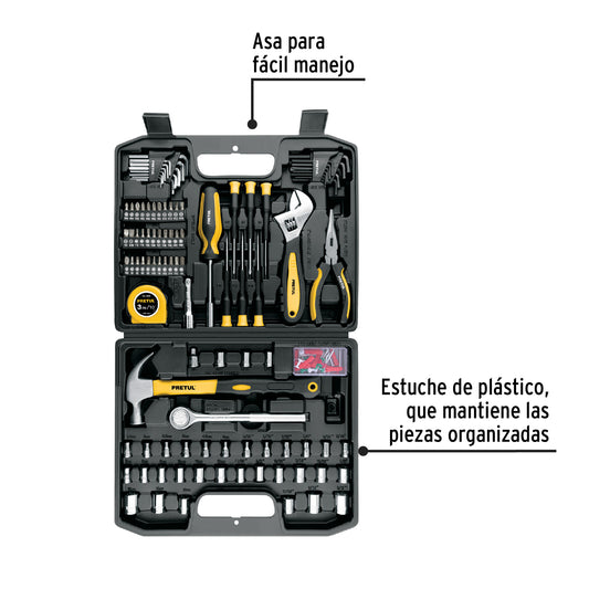 Juego de 104 herramientas manuales en estuche plástico