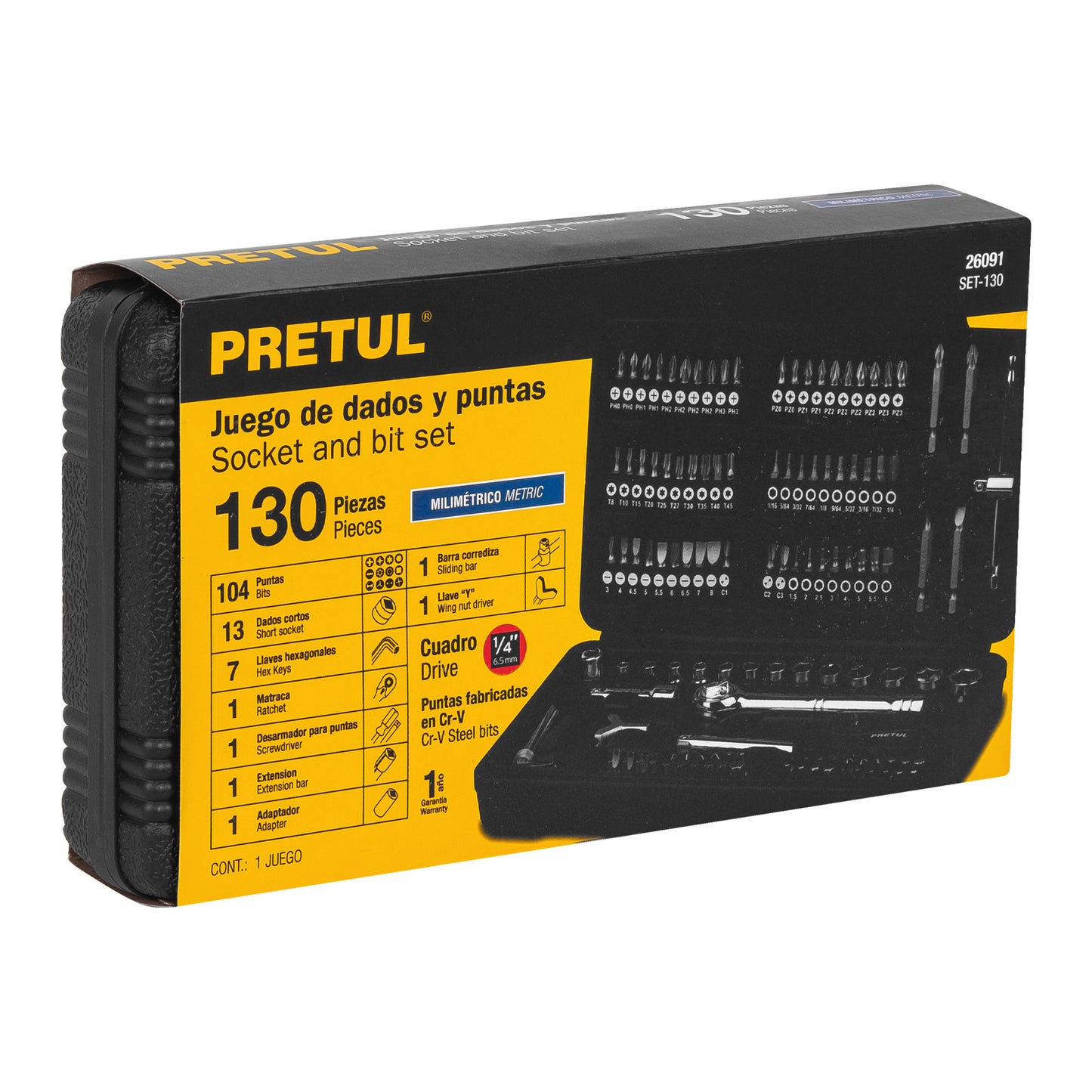 Juego de 130 herramientas mecánicas 1/4 con puntas especiales en estuche plástico