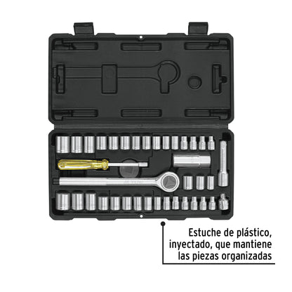 Juego de 39 herramientas mecánicas 1/4 y 3/8 en estuche plástico