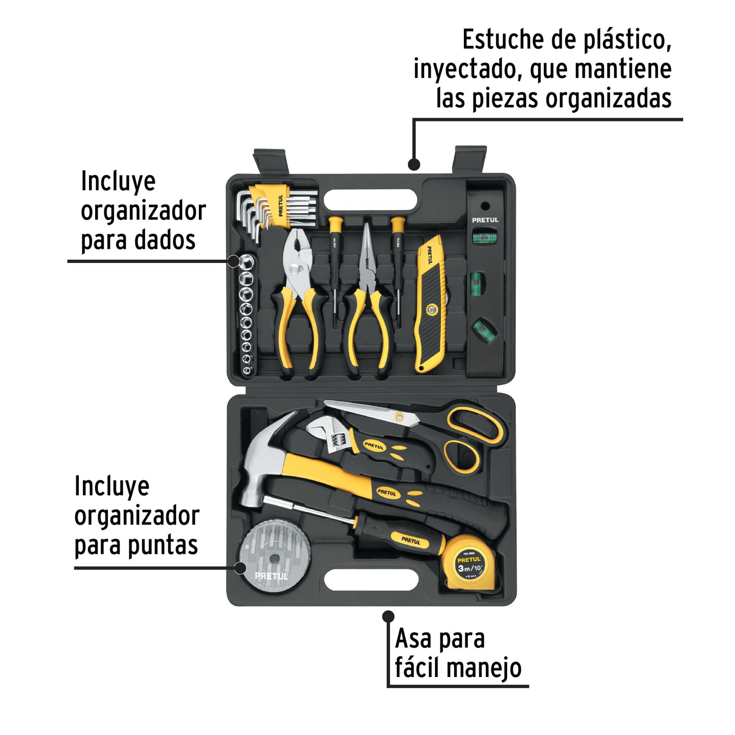 Juego de 42 herramientas manuales Comfort Grip en estuche plástico