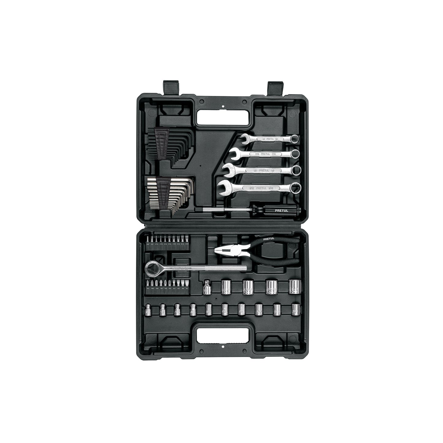 Juego de 66 herramientas mecánicas 1/4 y 3/8 en estuche plástico