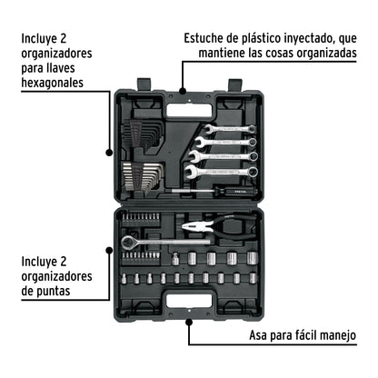 Juego de 66 herramientas mecánicas 1/4 y 3/8 en estuche plástico