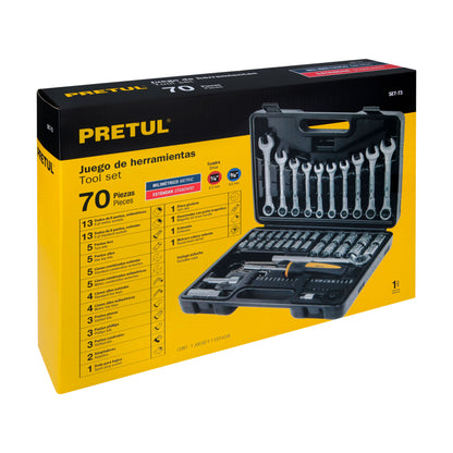 Juego de 70 herramientas mecánicas 1/4 y 3/8 con mango Comfort Grip