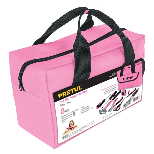 Juego de 8 herramientas básicas color rosa en maletín