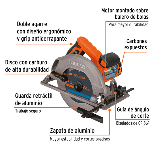 Sierra circular con ajuste de bisel de 1750 W