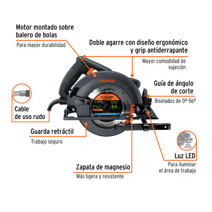 Sierra circular 7-1/4 pulg 1800W INDUSTRIAL - SKU 11779