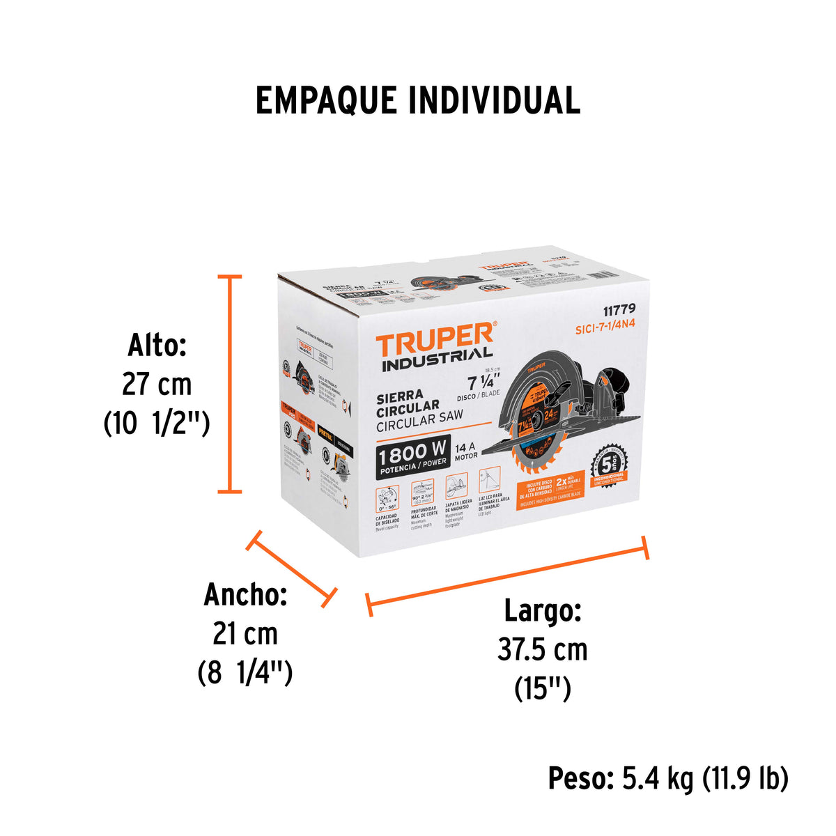 Sierra circular 7-1/4 pulg 1800W INDUSTRIAL - SKU 11779