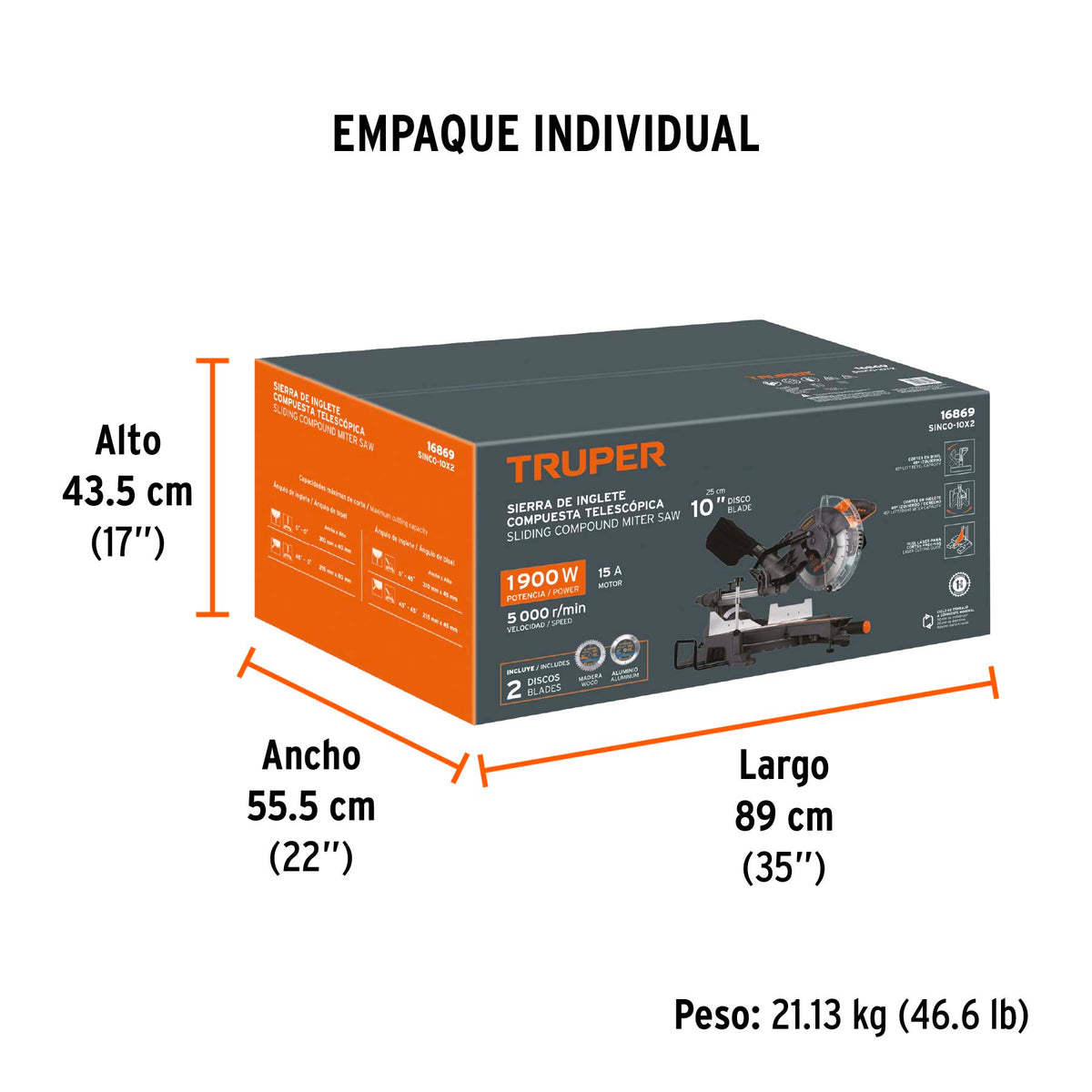 Sierra de inglete 10 pulg telescopica compuesta 1900W - SKU 16869