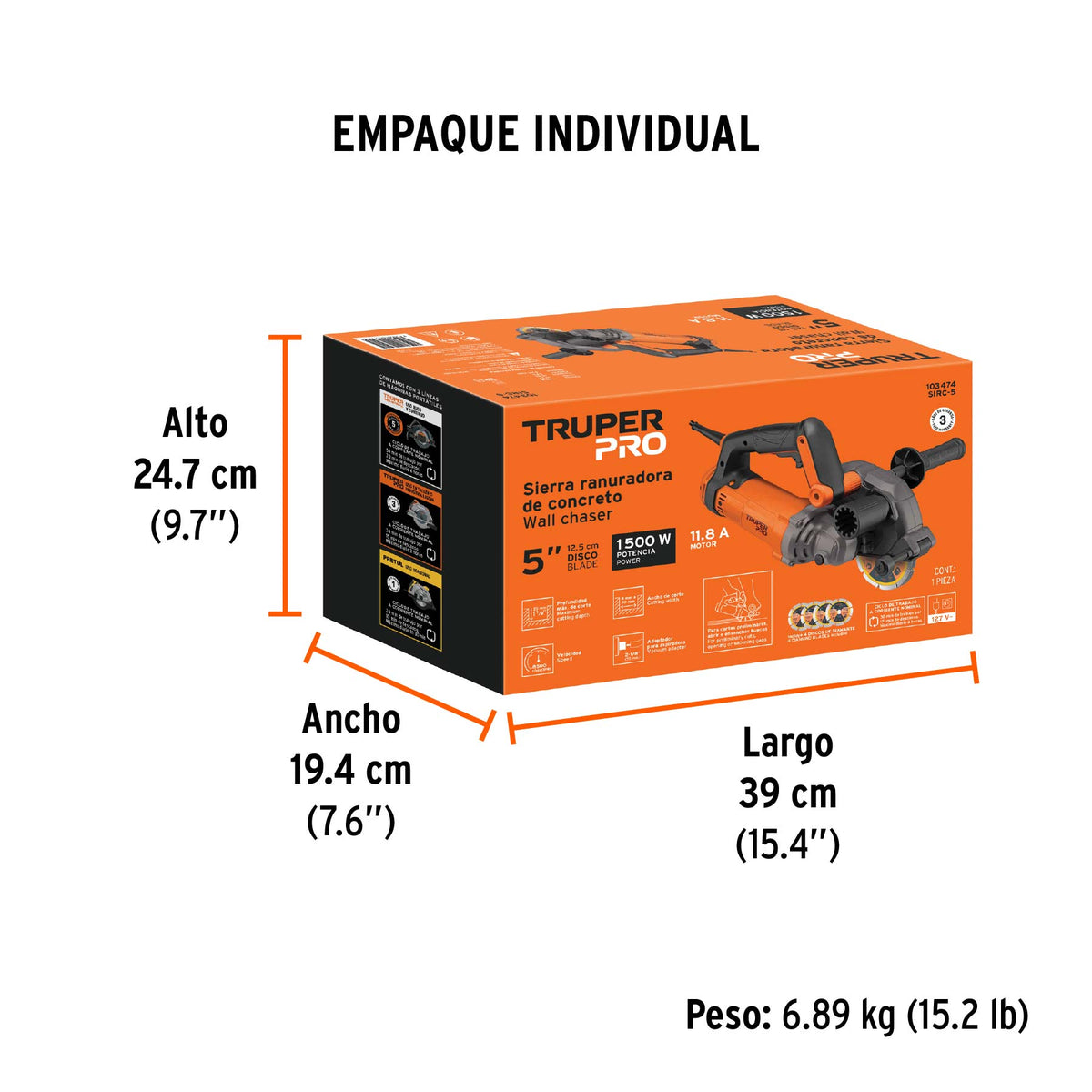 Sierra ranuradora de concreto 5", 1500 W, TRUPER PRO · vista 3