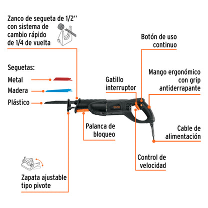 Sierra sable 900W velocidad variable INDUSTRIAL - SKU 17269