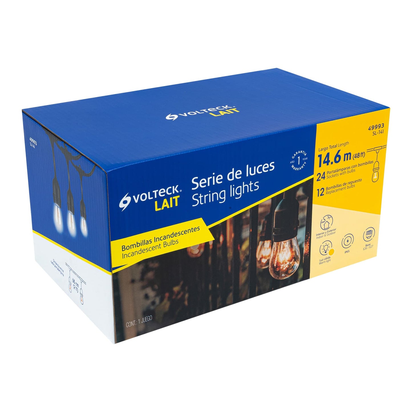 Serie de luces incandescentes de 14.6 m con 24 lámparas para exterior