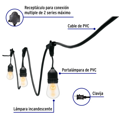 Serie de luces incandescentes de 14.6 m con 24 lámparas para exterior